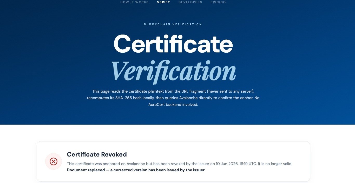 Un certificat révoqué et remplacé, tel qu'il apparaît à la vérification